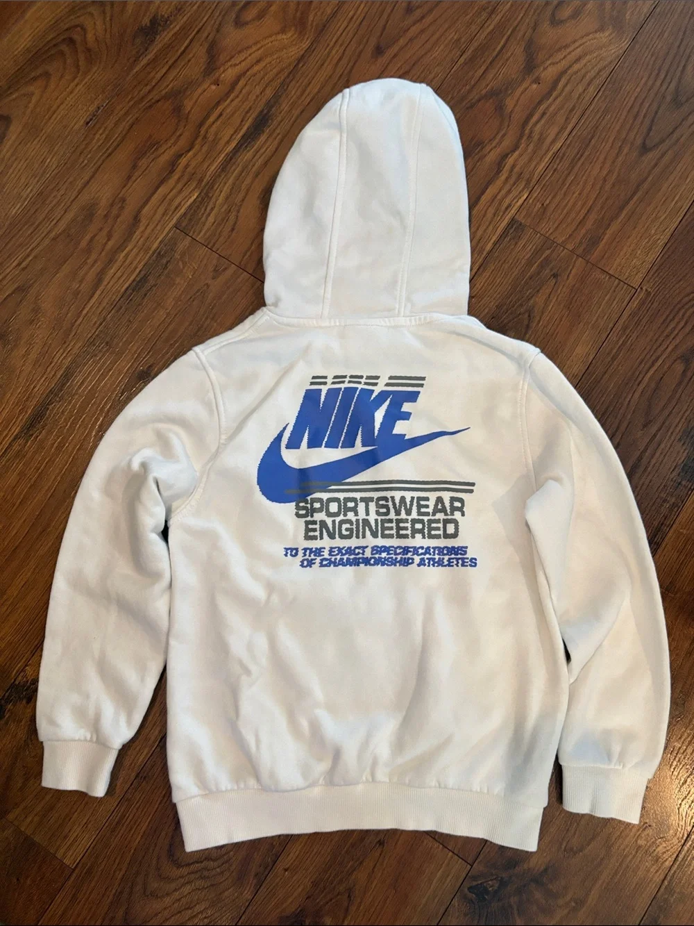 Boys Nike White Pullover Hoodie with Blue Logo